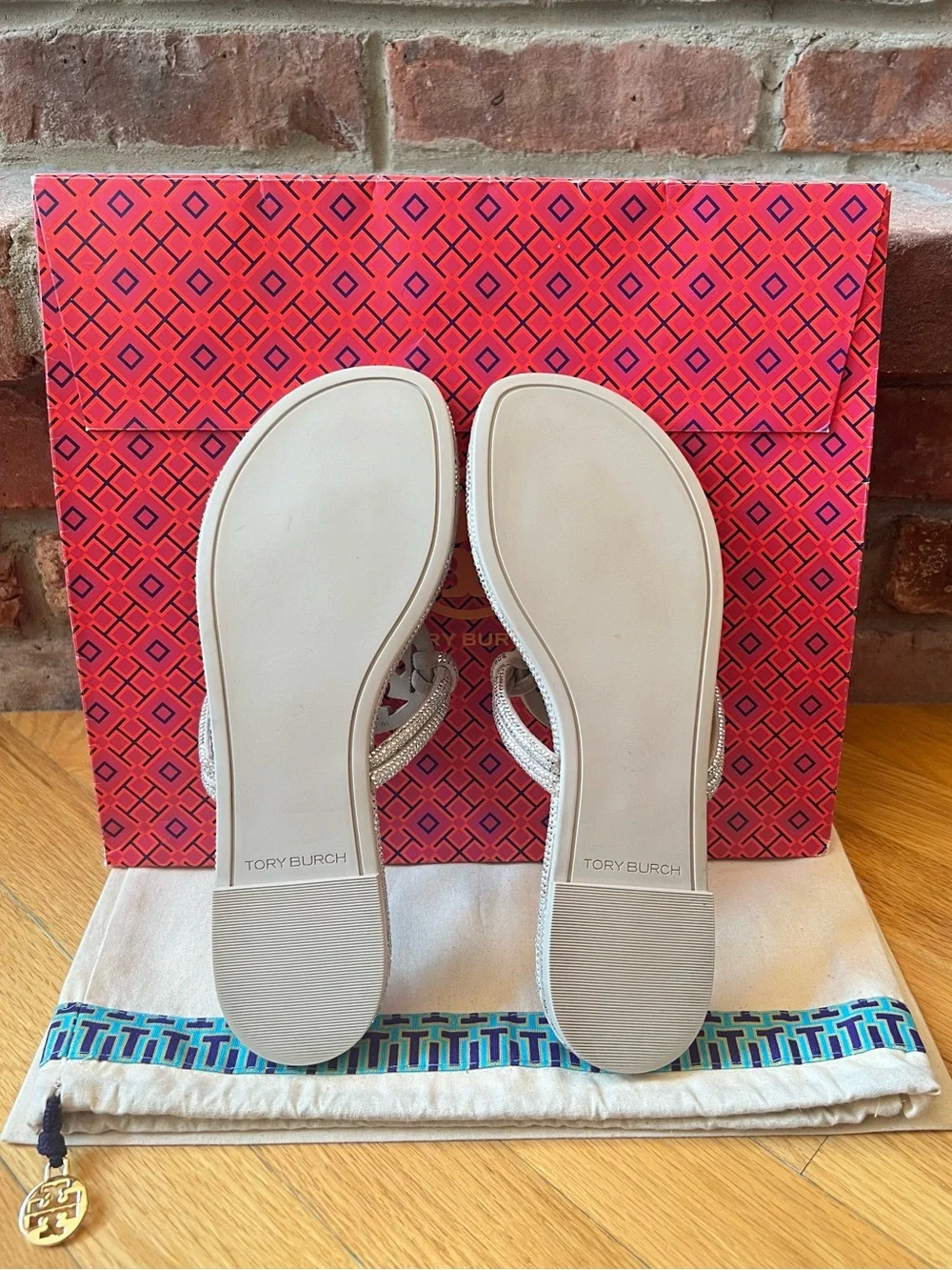 Tory Burch Stone Gray Miller Pavé Knotted Sandals - Picture 10 of 14